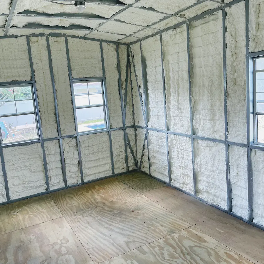 Closed-cell spray foam insulation applied to wall cavities in a residential project in Southgate